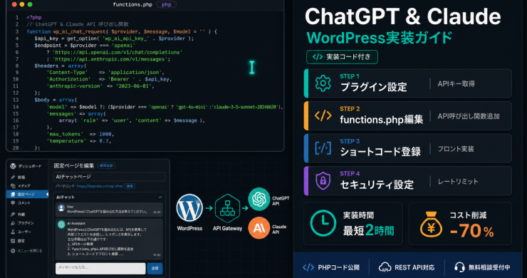 WordPressにChatGPT API実装｜手順と費用【2026】