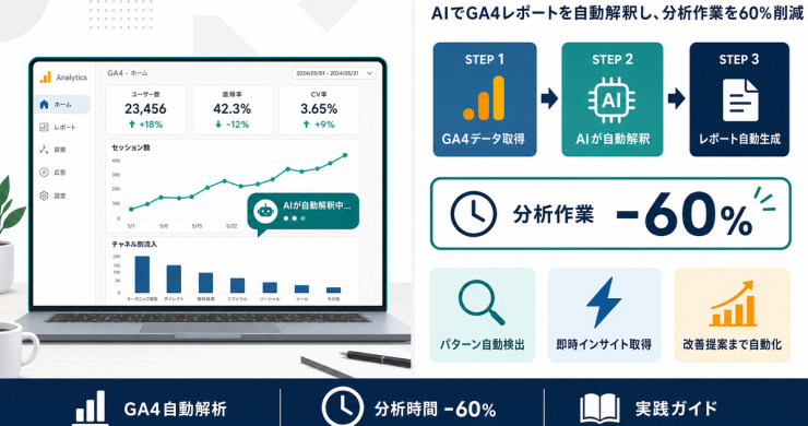 GA4分析をAIで自動化｜月次レポートを60%削減する手順【2026】